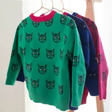 Осенне-зимний детский свитер с рисунком кота теплая одежда для девочек и мальчиков, детская одежда трикотажная рубашка, Топ