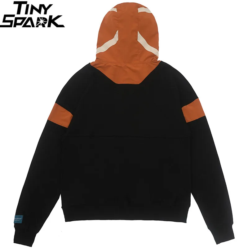 Mens Hip Hop Hoodies Sweatshirt Harajuku Color Block Patchwork Retro Vintage Streetwear Half-Zip Hoodies Pullover Autumn