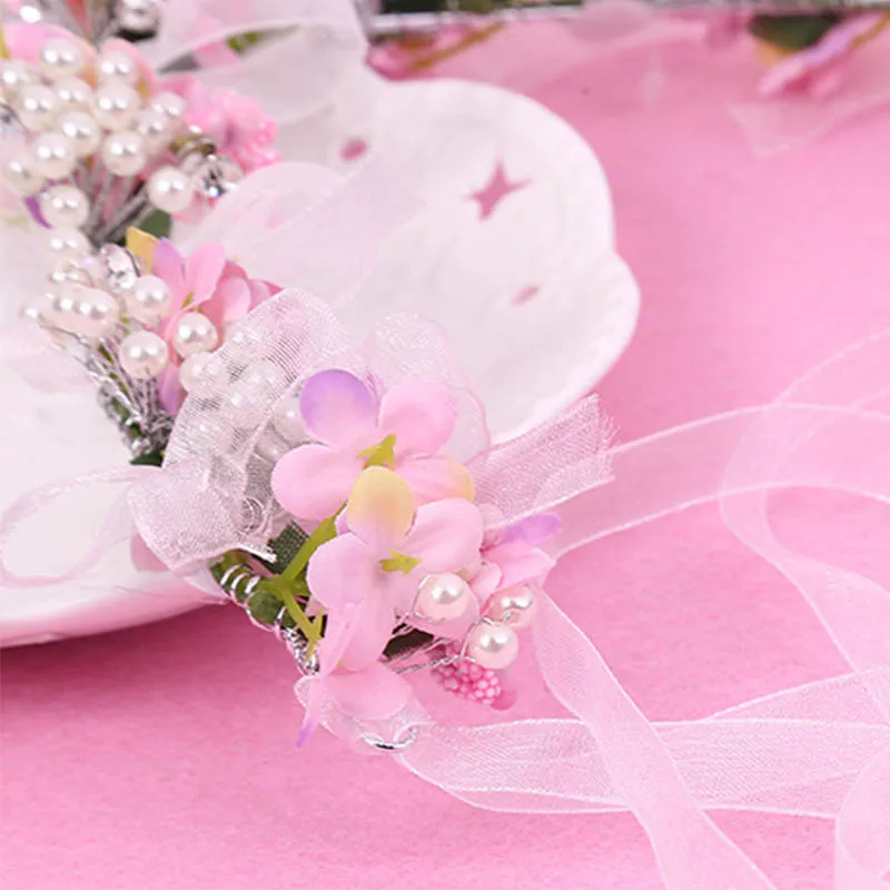 

ACRDDK Handmade Flower Simulated Pearls Headband Ribbon Wreath Wedding Party Ladies Girls Garlands Floral Crown Hairband SL