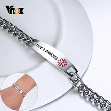 Vnox Vareis медицинский оповещение ID браслеты для мужчин нержавеющая сталь тип 2 диабет эпилепсия кардиостимулятор напоминание ювелирные изделия