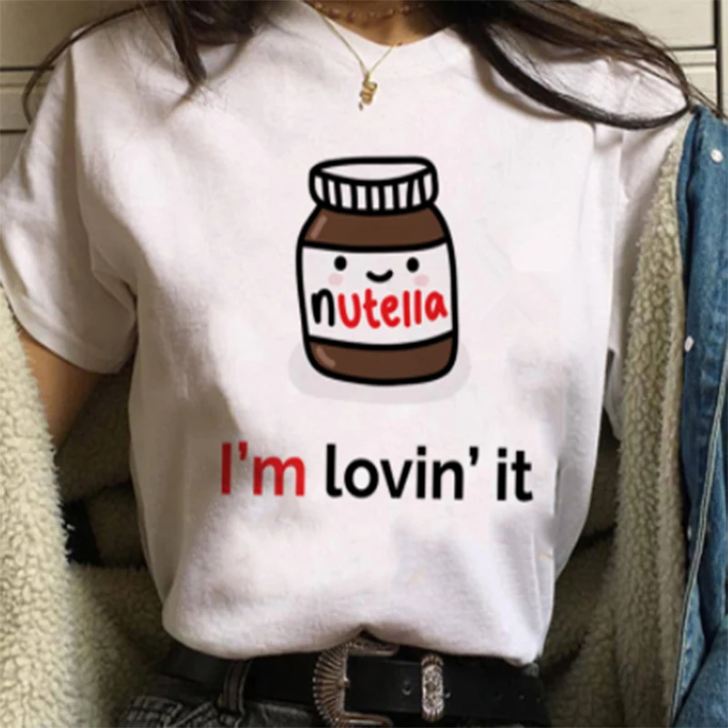 Lus Los, новинка, летняя женская футболка, Nutella, футболка с мультяшным принтом, Футболка Harajuku, футболка, Забавные топы, футболка, летние милые женские футболки