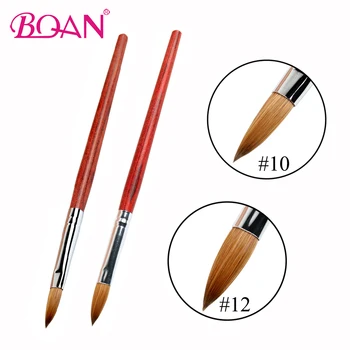 

BQAN 1 Pc Acrylic Nail Art Brush #10/#12 Kolinsky Sable Hair Red Wood Handle Manicure Art Nail Painting Pen Tool US Warehouse