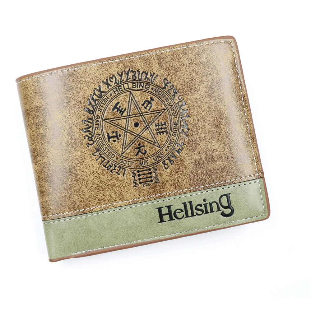 Anime HELLSING Khaki Leather Wallet Anime Alucard Short Card Holder Purse