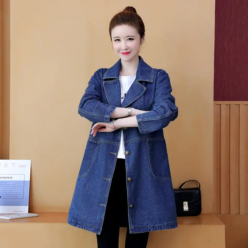 Vestes En Jean Femmes Bleu Poches Jean Manteau Femme Automne Denim Vestes Coree Printemps Lache Tout Match Longs Denim Manteaux Aliexpress