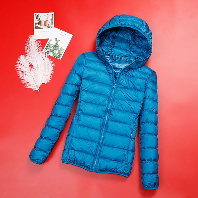 Зимние женские куртки осенний пуховик женский жакет пальто ультра тонкий с капюшоном весна Базовая куртка Женский розовый черный большой размер 6XL 7XL - Цвет: Lake