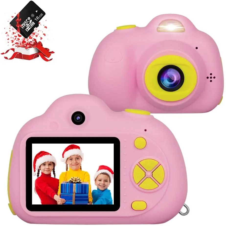 

Kids Camera, Kids Digital Video Camera, 1080P FHD Kids Shockproof Video Camcorder with 2 Inch IPS Screen and 16GB SD Card Pink