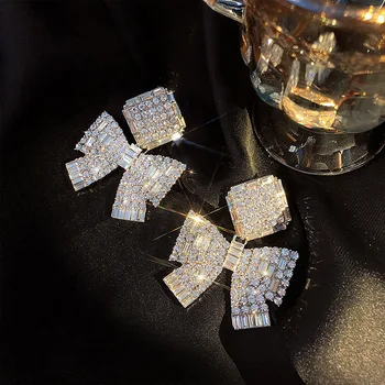 

Luxury Big Bowknot Drop Earrings For Women 2020 New Jewelry Statement Shinning Rhinestone Oorbellen Wholesale