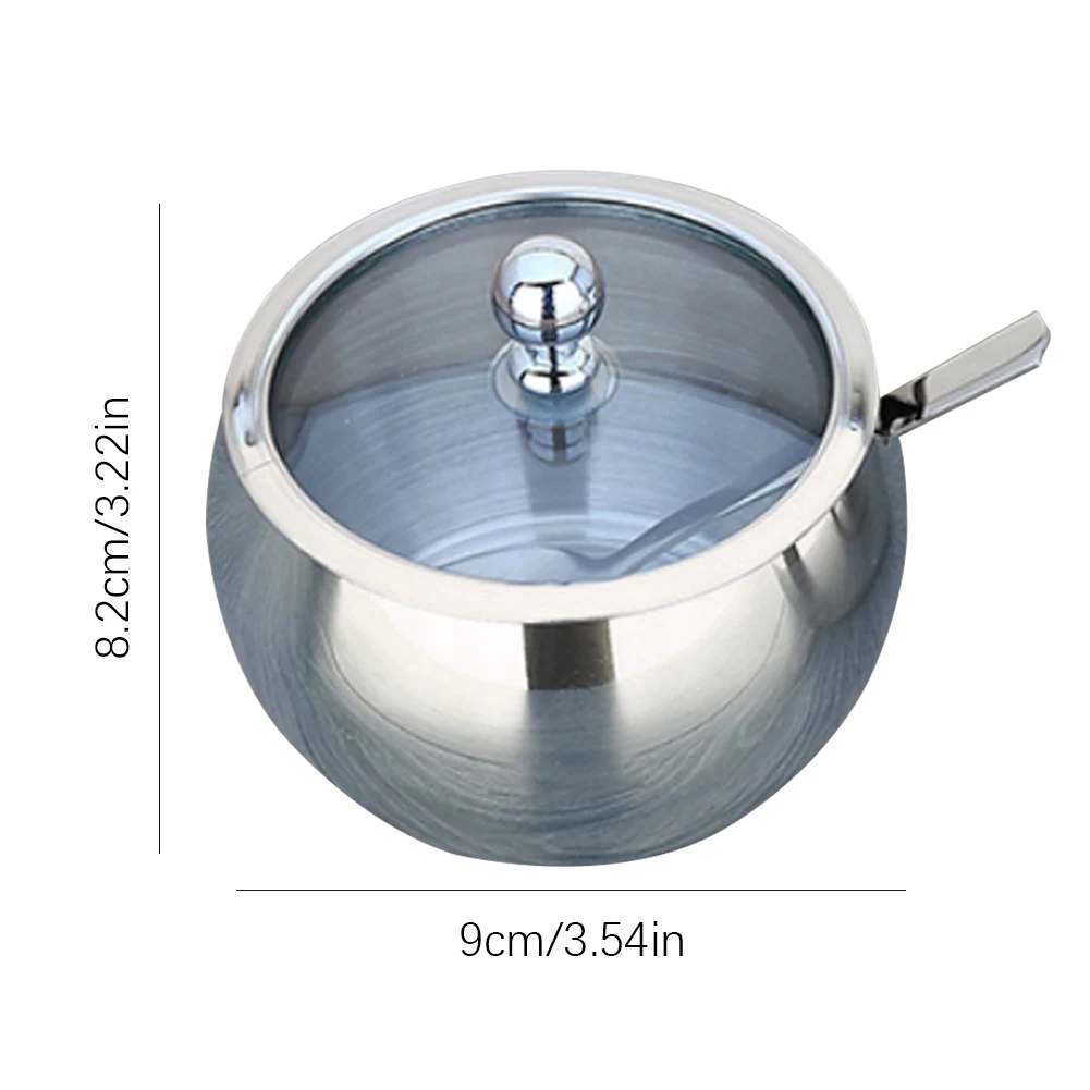 Seasoning Tank + Spoon /Set Household Thicker Stainless Steel tank Coffee Jam Lid Salt Spoon Bowl Sugar Box Kitchen Cooking Tool