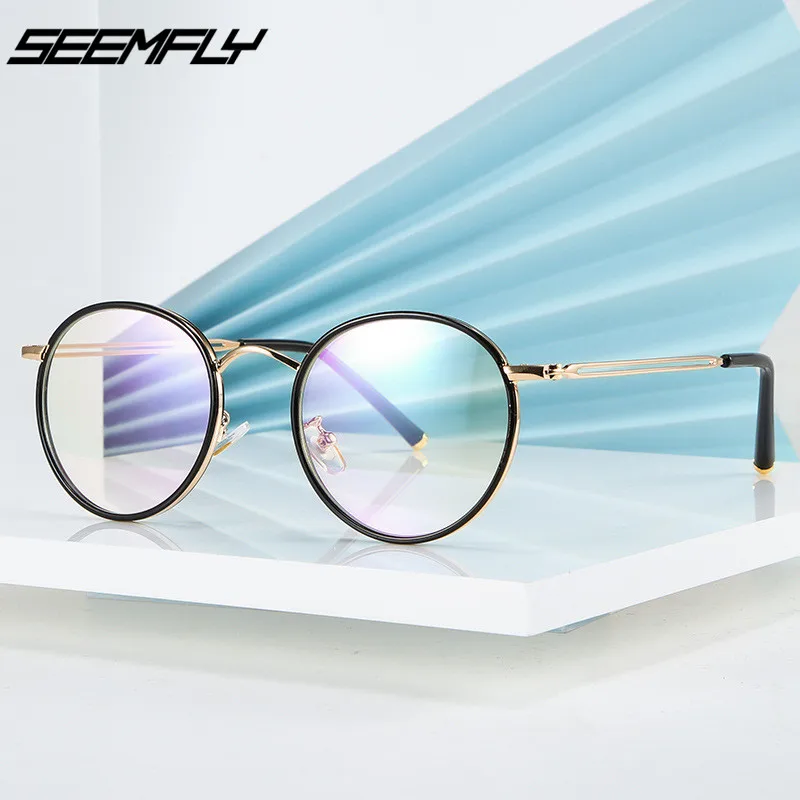 

SEEMFLY 2020 new fashion Vintage Round Glasses frame eyeglasses retro Female Brand Designer Spectacle Plain eye Glasses eyewear