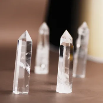 

Natural white crystal ornament original stone hexagonal prism single pointed energy crystal column