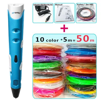 

myriwell 3d pens + 10 * 5m ABS Filament,3 d pen 3d model Smart 3d printing pen Best Gift for Kidspen-3d print pen