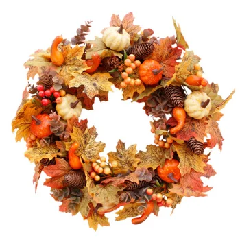 

Artificial Wreath Garland Rattan Frame With Pumpkin Berries Pine Cone And Maple Leaves Halloween Thanksgiving Autumn Holiday ，2