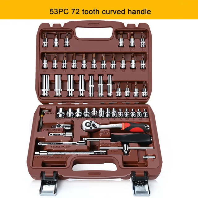 53pcs red 53pc1/4"Car Motorcycle Repair Tool Ratchet Wrench Set Drive Socket Spanner Kit Batch Head Screwdriver Socket Set DIY Toos - Color: 53pcs red