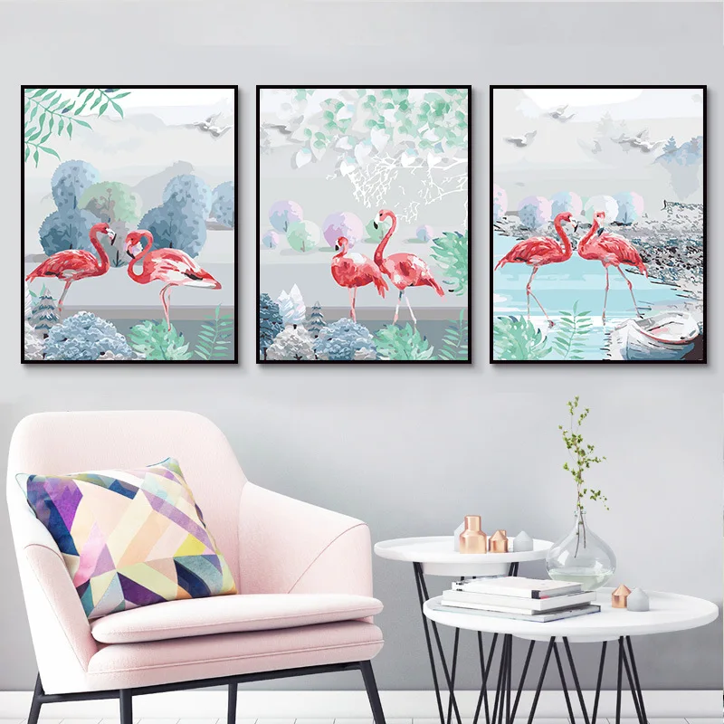 

DIY Digital Oil Painting Hand-Painted Substantial Living Room Own Coloring Paintings Decorative Painting Combination of Three St