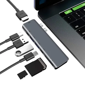 

7 In 1 USB C Hub Multiport Typ-C Hub Adapter with 4K HD 2 USB 3.0 SD Card Reader Multiport Adapter for MacBook Pro Air