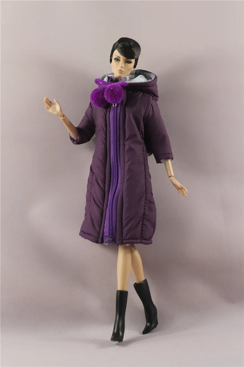 Зимняя одежда длинное пальто пуховик Одежда с плюшевой шляпой для 1/6 BJD Xinyi Barbie FR ST Doll, Одежда для кукол