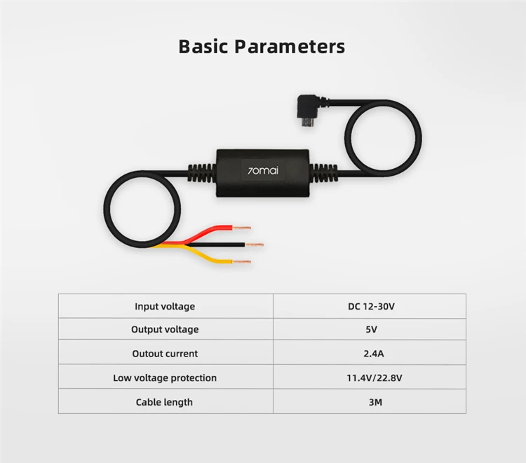 Headwire Elétrico 70Mai, GL UP02 USB, A800S A800 A500 A500S