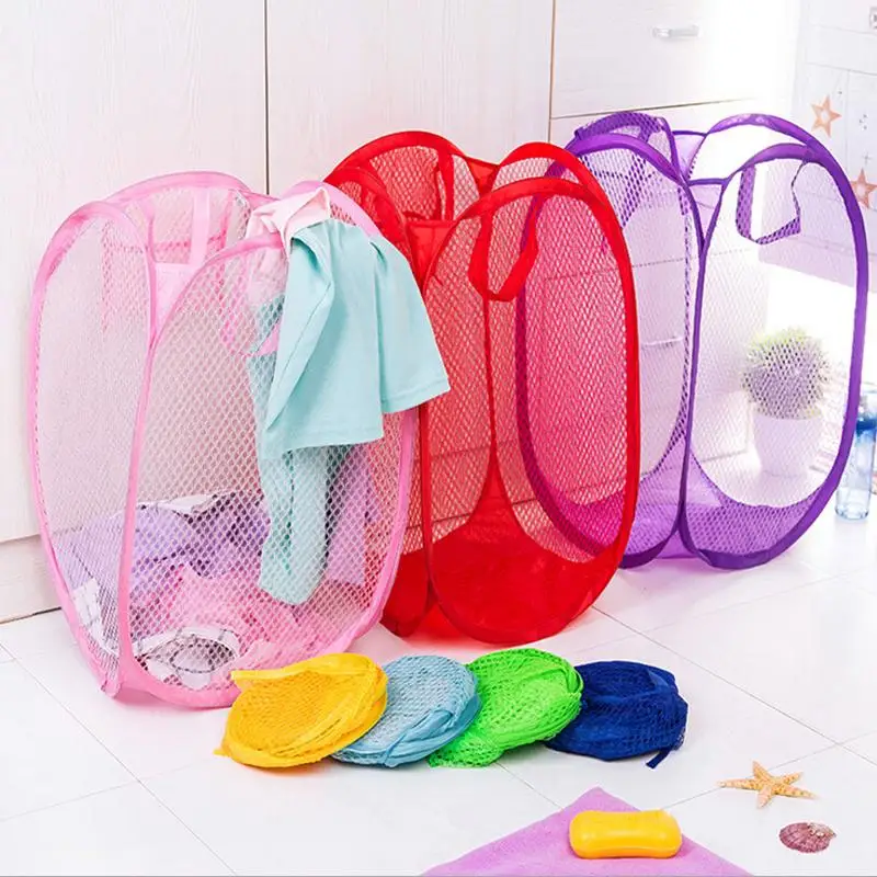 Foldable Pop Up Easy Open Mesh Laundry Clothes Hamper Basket for College Dorm 
