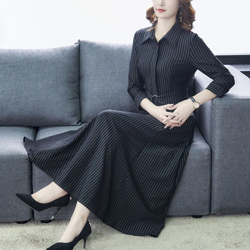 

Large Austrian 2020 New Style Spring Clothing-Striped Dress Elegant Fashion over-the-Knee Swinging Skirt Women's Slim Fit Slimmi