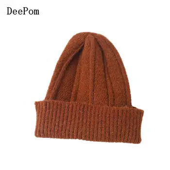 

DeePom Womens Beanie Winter Knitted Wool Thick Warm Hat Female Bonnet Solid Color Soft Stretch Hats Beanie Hat 2020 New