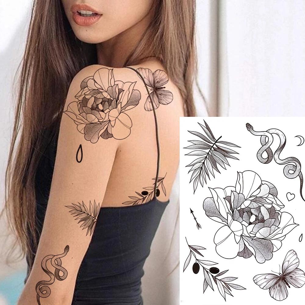 12 pçs/lote mão rosa tatuagem adesivo à prova dsmall água pequena bug  borboleta flor tatuagens cobra folha peônia lavanda meninas maquiagem  feminina - AliExpress