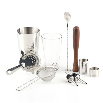 

Quality 10Pcs Cocktail Shaker Bar Set Stainless Steel Bartender Kit Mixer Drink Bartender Tools Browser Kit Bars Set Tool Access
