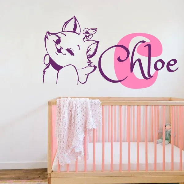 

Beauty animal sticker Custom Personalized Name Monogram Cat Sticker Baby Girl Bedroom Nursery Murals Home Decor