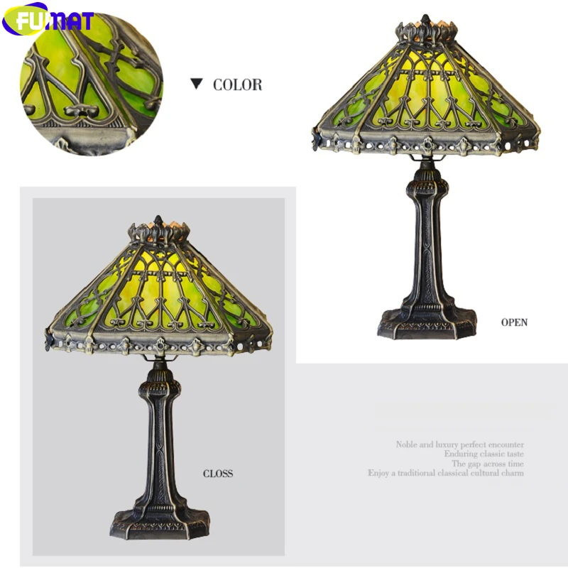 8006 FUMAT Tiffany Style Stained Glass Table Lamp LED Desk Light Retro Castings Pierced Class Home Decor Lights European Antique Luxury Palace Lamps