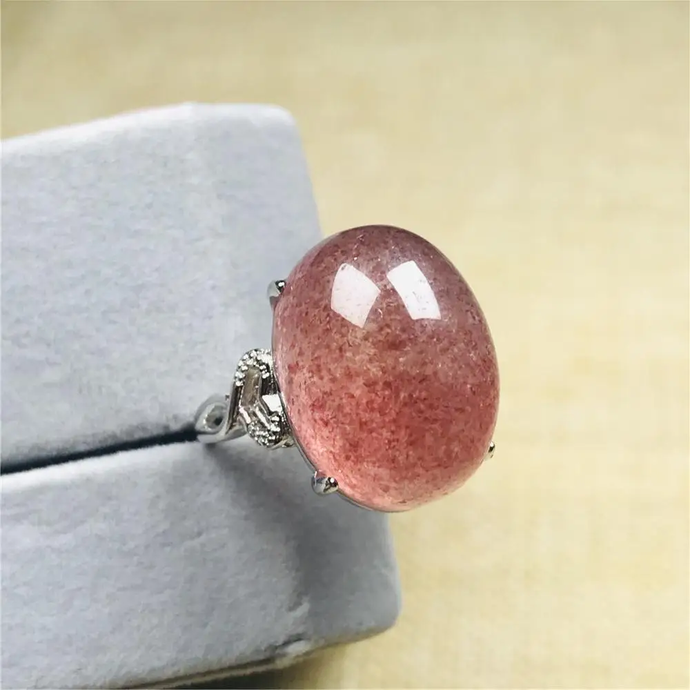 

Natural Ice Red Strawberry Quartz Ring For Women Lady Crystal Silver 18x13mm Beads Stone Love Gift Adjustable Ring Jewelry AAAAA