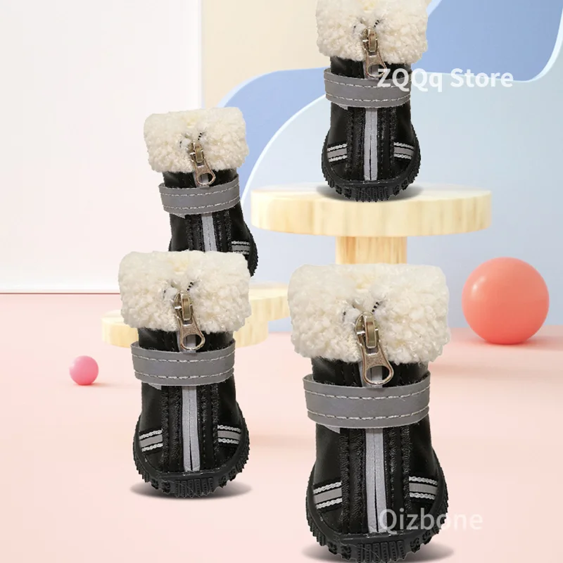 WinterPetDogRainShoesWaterproofWarmSnowBootsSmallDogsLeather