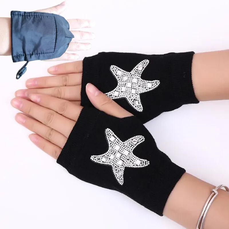 Starfish 200p зимние для мальчиков и девочек, студенческие домашние работы, отдельный стиль, USB нагревательные перчатки, женские офисные перчатки с подогревом, вязаные перчатки без пальцев - Цвет: Starfish