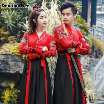 

2020 ancient hanfu outfit women classical dance suit performance stage fairy princess skirt long sleeve men embroidery tang suit