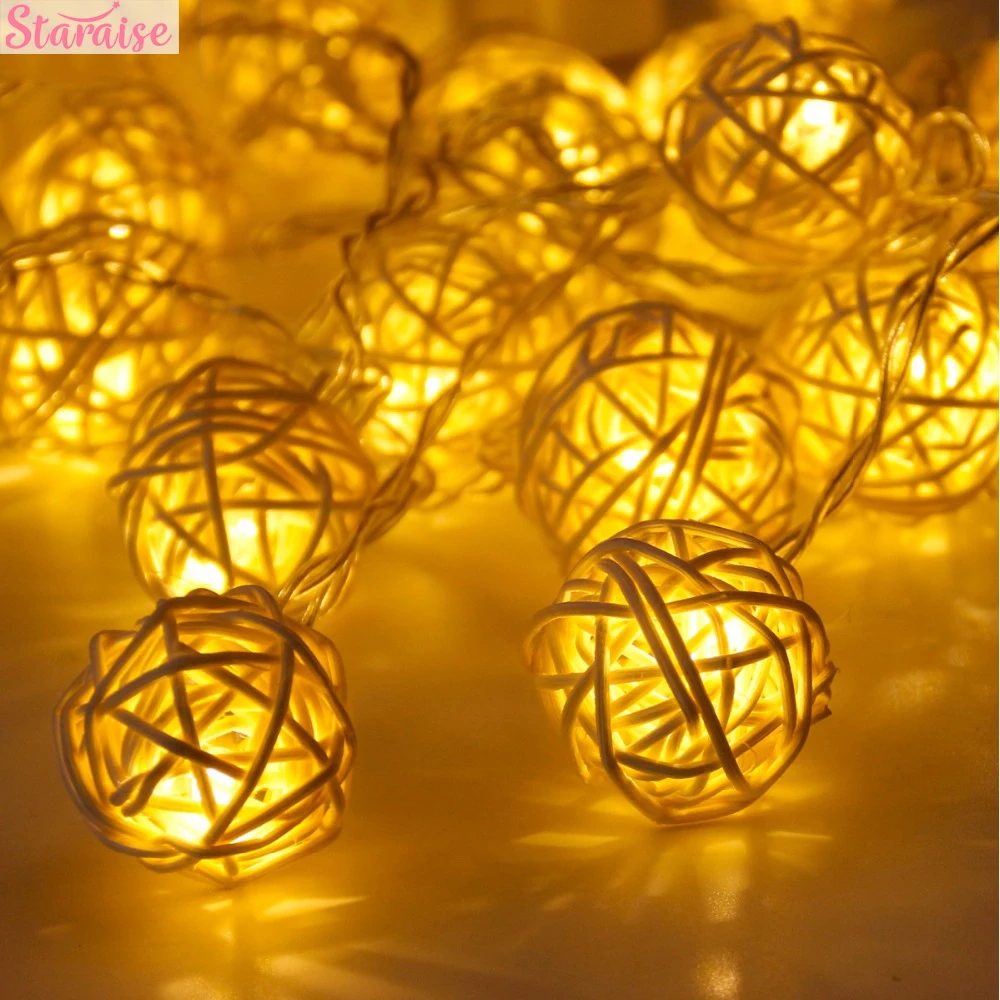 

Staraise 20 Rattan Ball Led String Fairy Lights Christmas Tree Ornaments Xmas Decor Warm White LED Lights Decor New Year 2019