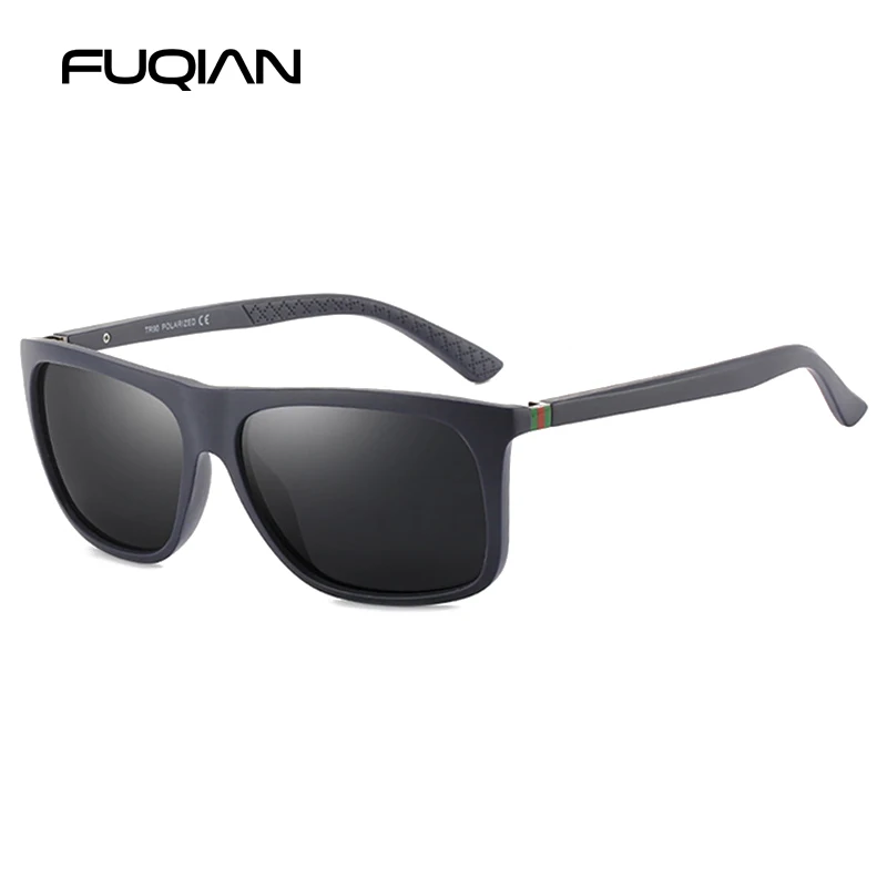 FUQIAN брендовые классические квадратные поляризационные Мужские Солнцезащитные очки Модные TR90 дужки унисекс очки черные Оттенки UV400
