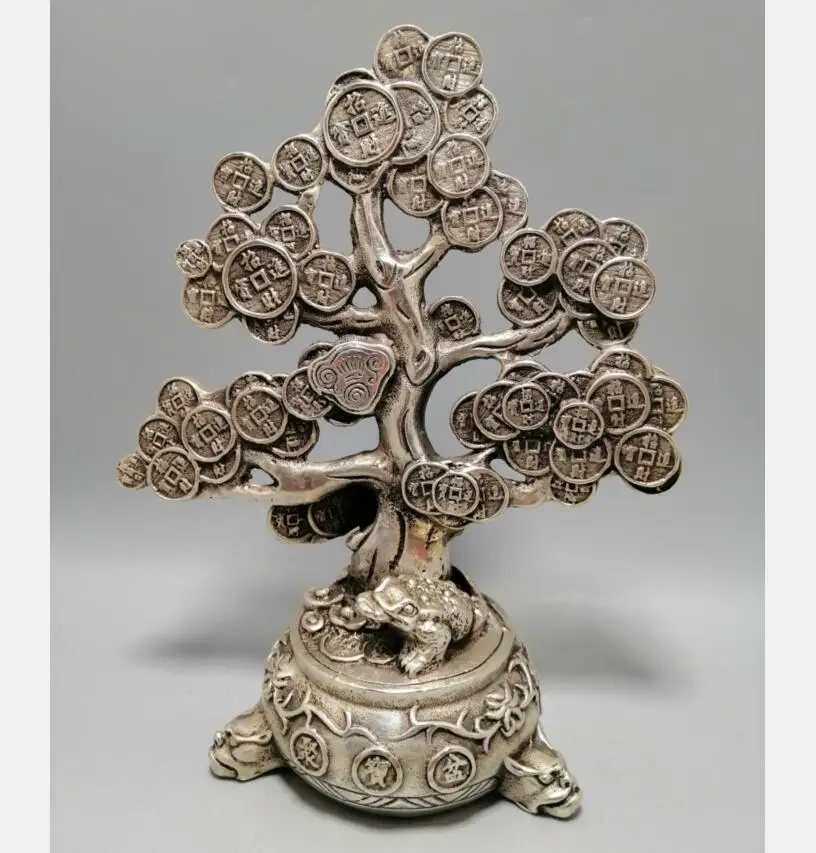 

Chinese White copper cash tree wealth crafts statue