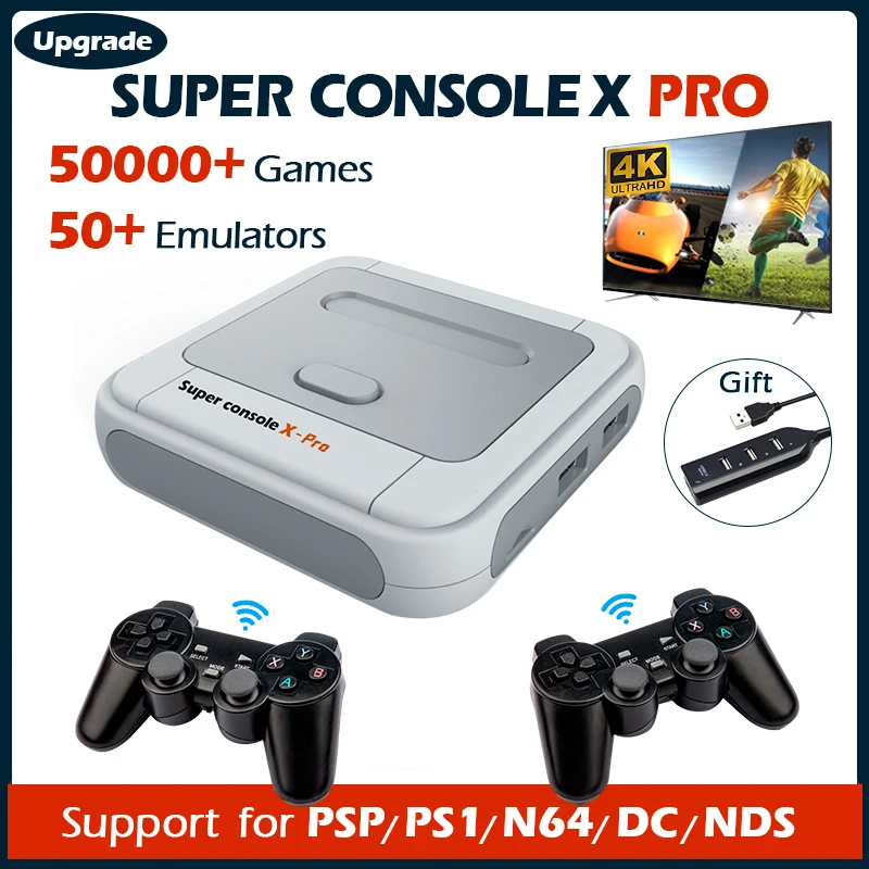 Super Console X Pro Video Game Consoles Wifi HD Mini TV Retro TV Game Player for PSP/PS1/DC/N64 With 50+ Emulator 50000+ Games