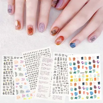

6pcs Colored letters Nail Art Sticker Nail Decal Multi style Letters Words Character DIY Nail Adhesive Sticker Decals 3D Nail