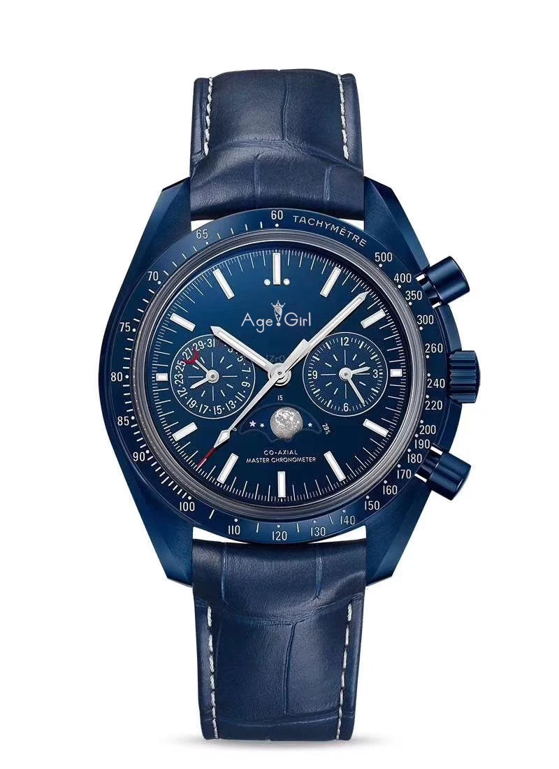 

Luxury Brand New Men Automatic Mechanical Speed Racing Blue MoonPhase Leather Luminous Ceramic Sapphire Stainless Steel Watch