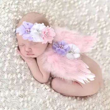 

Newborn Baby Boys Girls Angel Wings Headband Headwear Flower Costume Photo Photography Prop Outfits Accessories Cute Lovely Gift