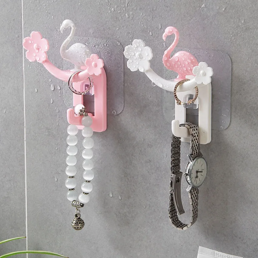 Фламинго цветок сильный клей Крючки Настенные Крючки вешалка кухня ванная комната дома Крючки для подвешивания Наклейка на стену ABS Декор крюк