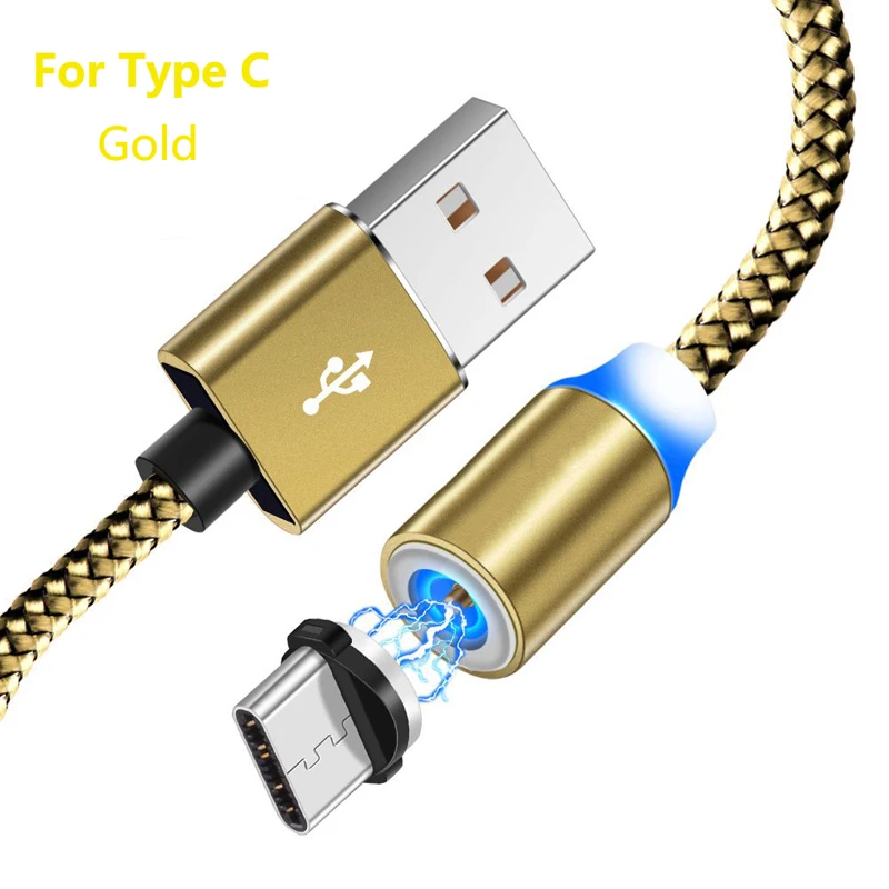 QC 3,0 USB быстрое автомобильное зарядное устройство для samsung A50 A70 A80 A90 Xiaomi mi 9T 9 8 Red mi Note 7 8 K20 Магнитный кабель для зарядки телефона type C - Цвет: Gold 1M Cable