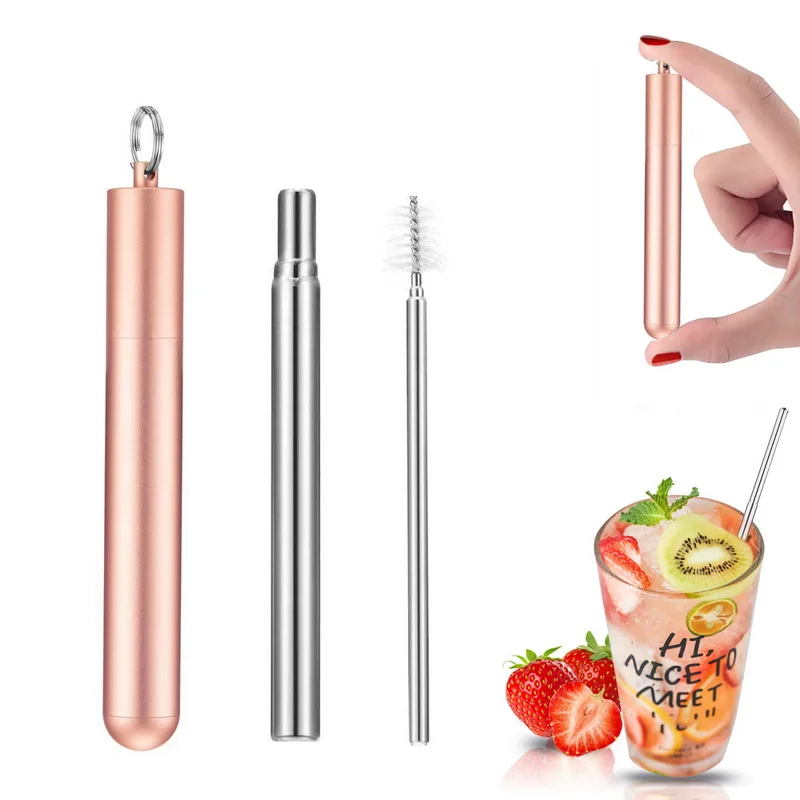 

1 set Telescopic Reusable Straws Cleaning Brush Metal Straw Party Tool Portable Stainless Steel Drinking Straw With Travel Case