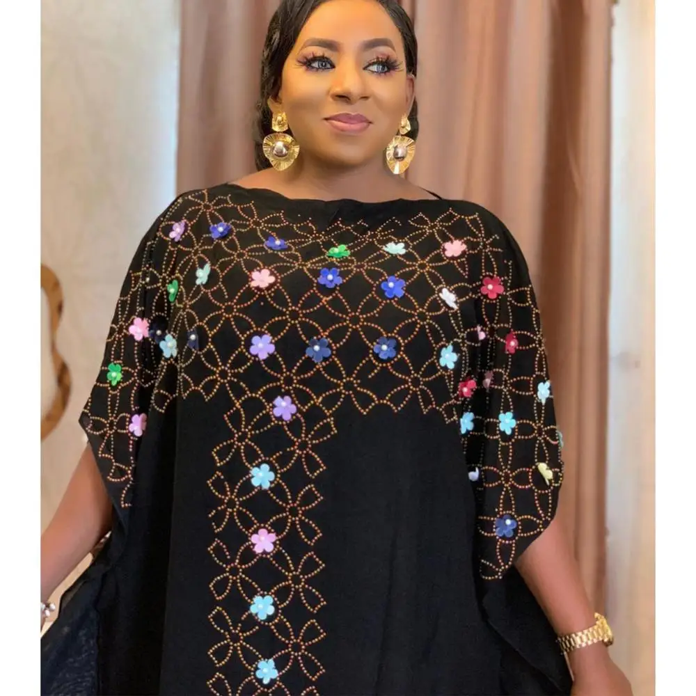 2020 New Chiffon Long Stick Diamond Free Size Sequin Dress For African Lady 1