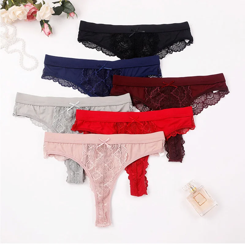 

NEW Sexy Thong 6pcs/lots Lace Panties Women Transparent Underpants Seamless Tangas Low Rise Intimate Woman Underwear T-back