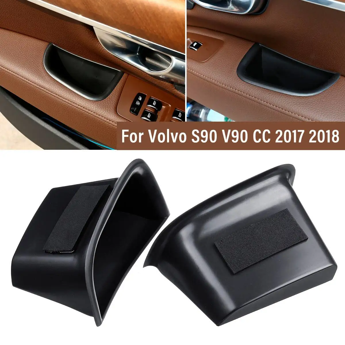 Caja de almacenamiento de reposabrazos para puerta de coche, manija lateral de plástico ABS, color negro, compatible con Volvo S90, V90, CC, 2017, 2018, Uds.