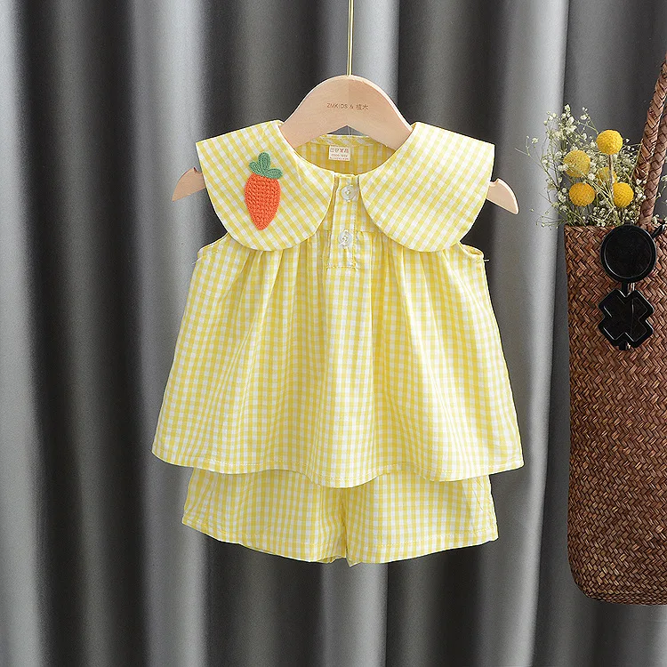 Sweet Clothing Sets Summer Baby Clothes Cute Fruit Cotton Plaid Suit Children's Clothing Baby Girl Cloths Kids Clothes Girls