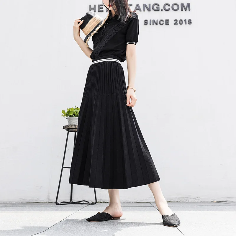 Модные плиссированные женские юбки с высокой талией, однотонные трапециевидные юбки, элегантные юбки Jupe, женские юбки Saia уличная черная