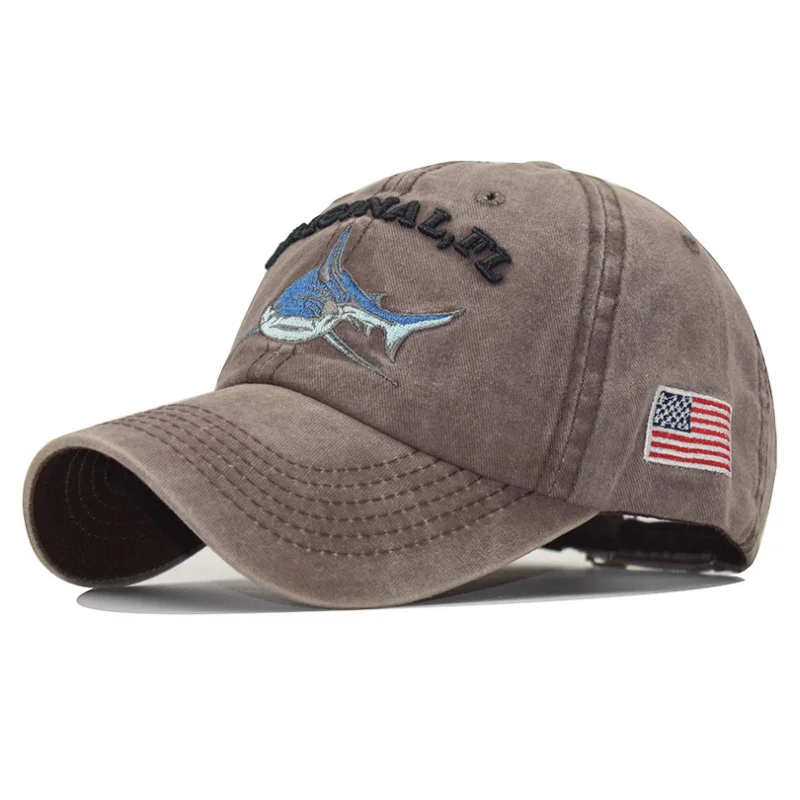 

Fashion Gorras Sport Baseball Cap Men Women Washed Cotton Do Old Hats Embroidered Letter Shark Pattern Fitted Caps Snapback Hat