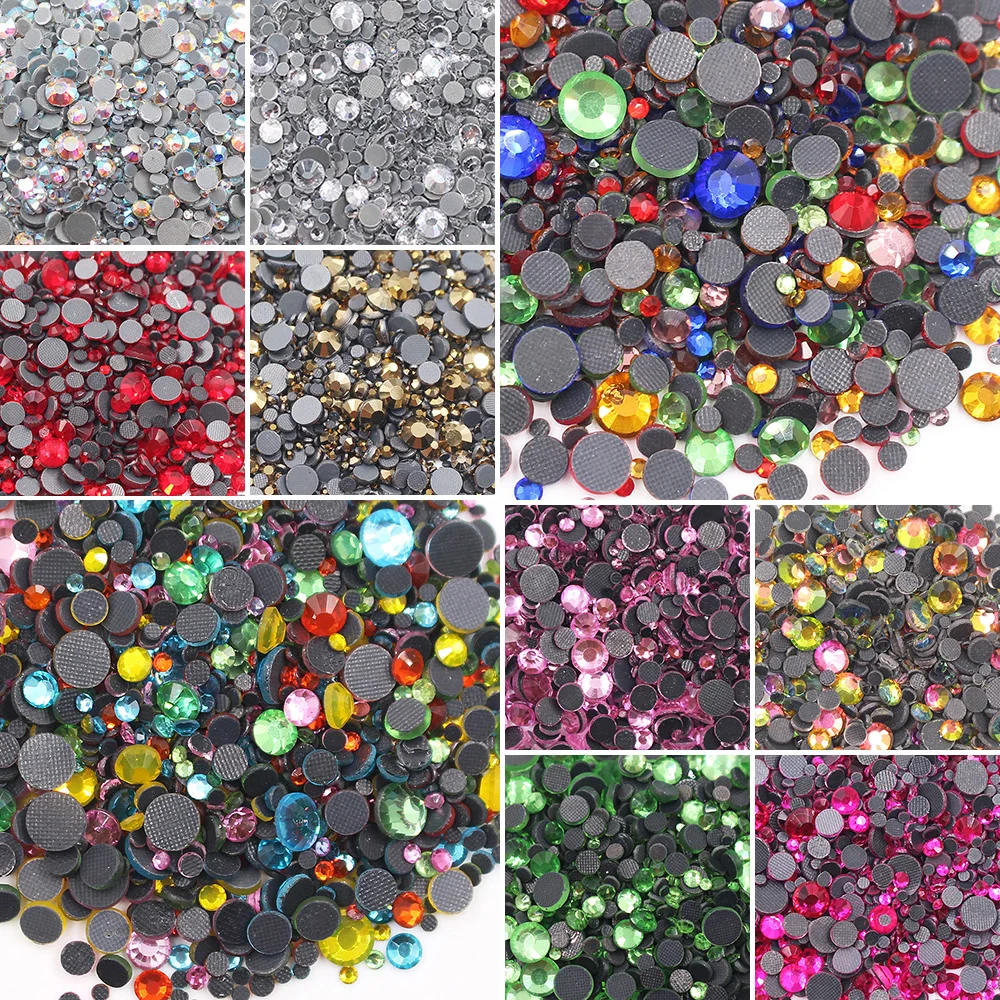 

1000pcs-2500pcs Mix Size Flatback Adhesive Shiny Crystals Strass Beads Hotfix Rhinestones for Clothes Fabric Stones Gems Crafts