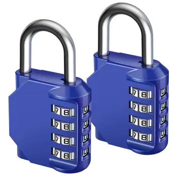 

2Pcs/set Heavy Duty 4 Dial Digit Combination Lock Weatherproof Security Padlock Outdoor Gym Safely Code Lock Black Sliver
